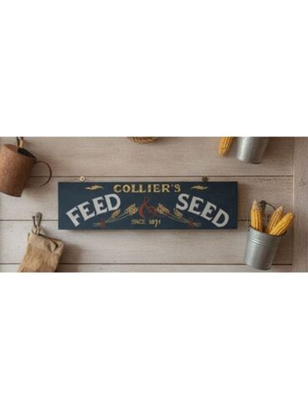 Vintage Style Primitive Rustic Decorative Wooden Colliers Feed & Seed Wall Sign
